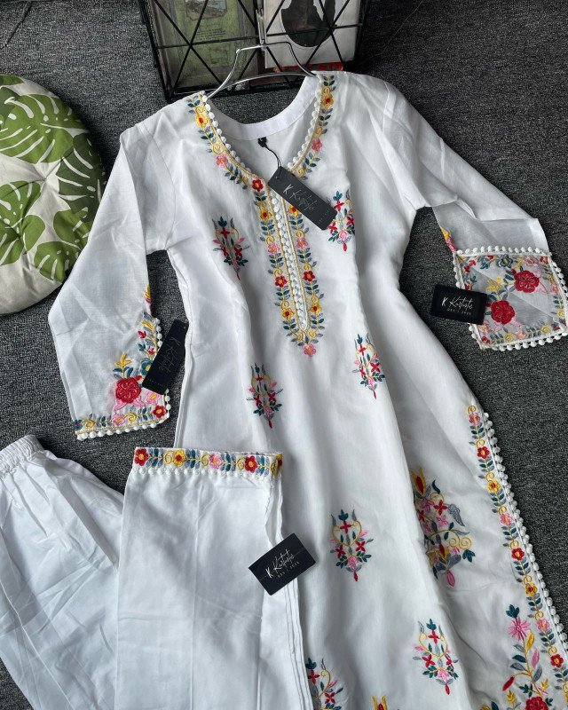 kurtiistic Emboidery co-ords - RONGON -  white