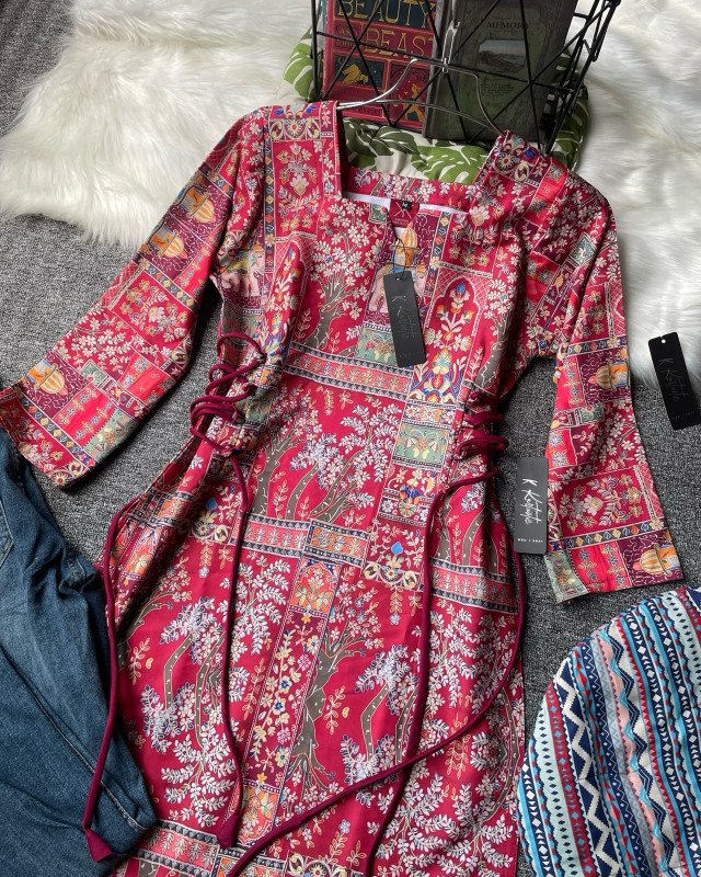 SQUARE NECK SIDE LACE CORSET KURTI -  Ruby Rose