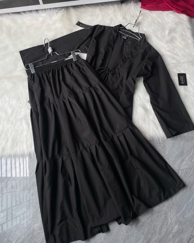 kurtiistic CLASSIC KIMINO CO-ORDS ( BLACK ) - BLACK SKIRT & BLACK TOPS