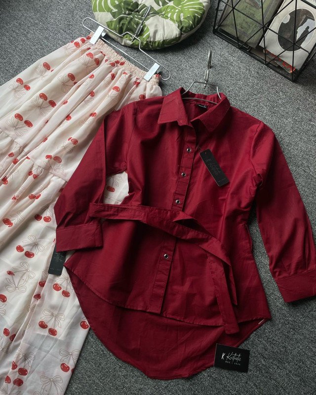 Kurtiistic New arrival -  "CHERRY" co-ords Shirt & skirt