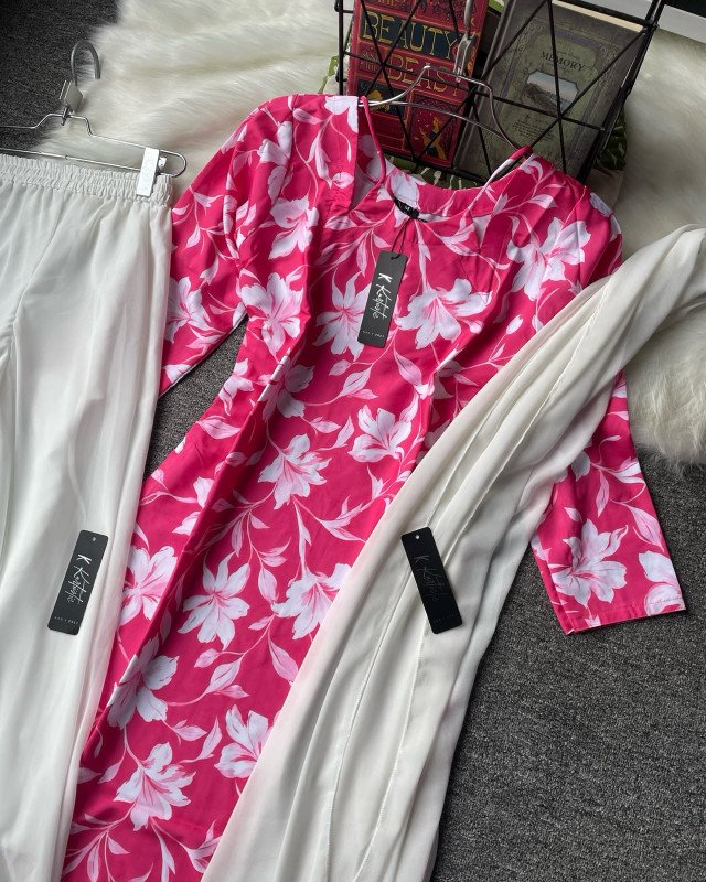 (Hot Pink ) Tie-Up sweetheart square neck kurti & plazo set