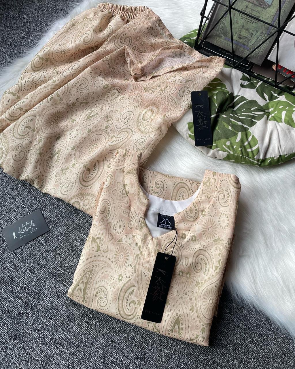 Kurtiistic WHITE GOLD GEORGETTE Two Piece - Soft Beige / Pastel Nude Beige