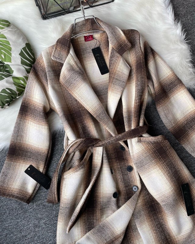 Kurtiistic Flannel Long Coat for female  - Ombre Plaid Check।