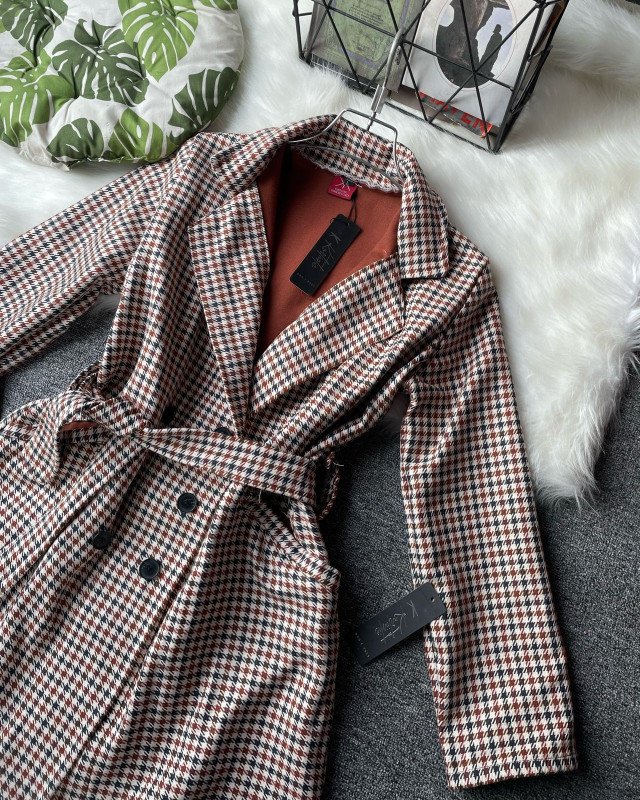 Kurtiistic Flannel Long Coat for female  - Houndstooth Check।