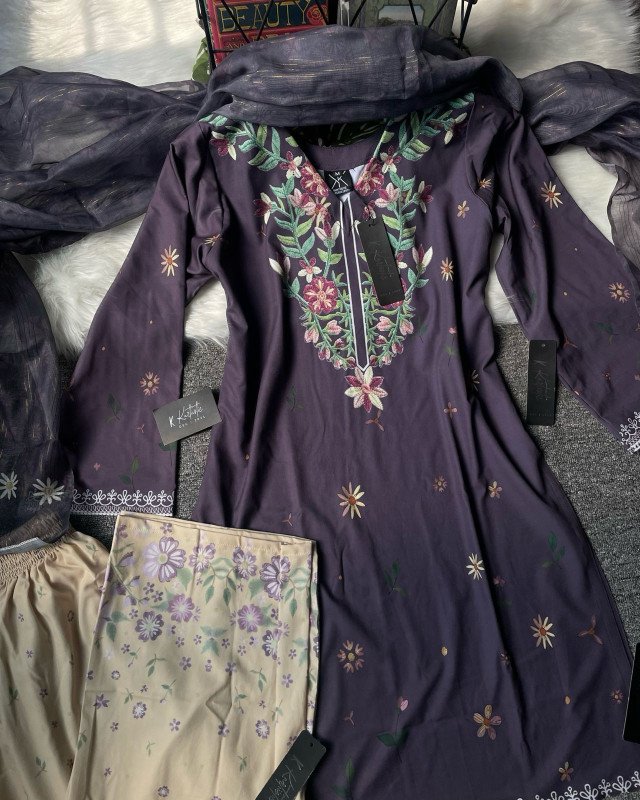 Kurtiistic new arrivals – Midnight Lavender & Pastel Yellow Premium Three Piece Set,