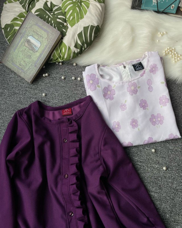 kurtiistic SERENA series | Winter special suite -  Ivory white base adorned with soft lavender floral motifs