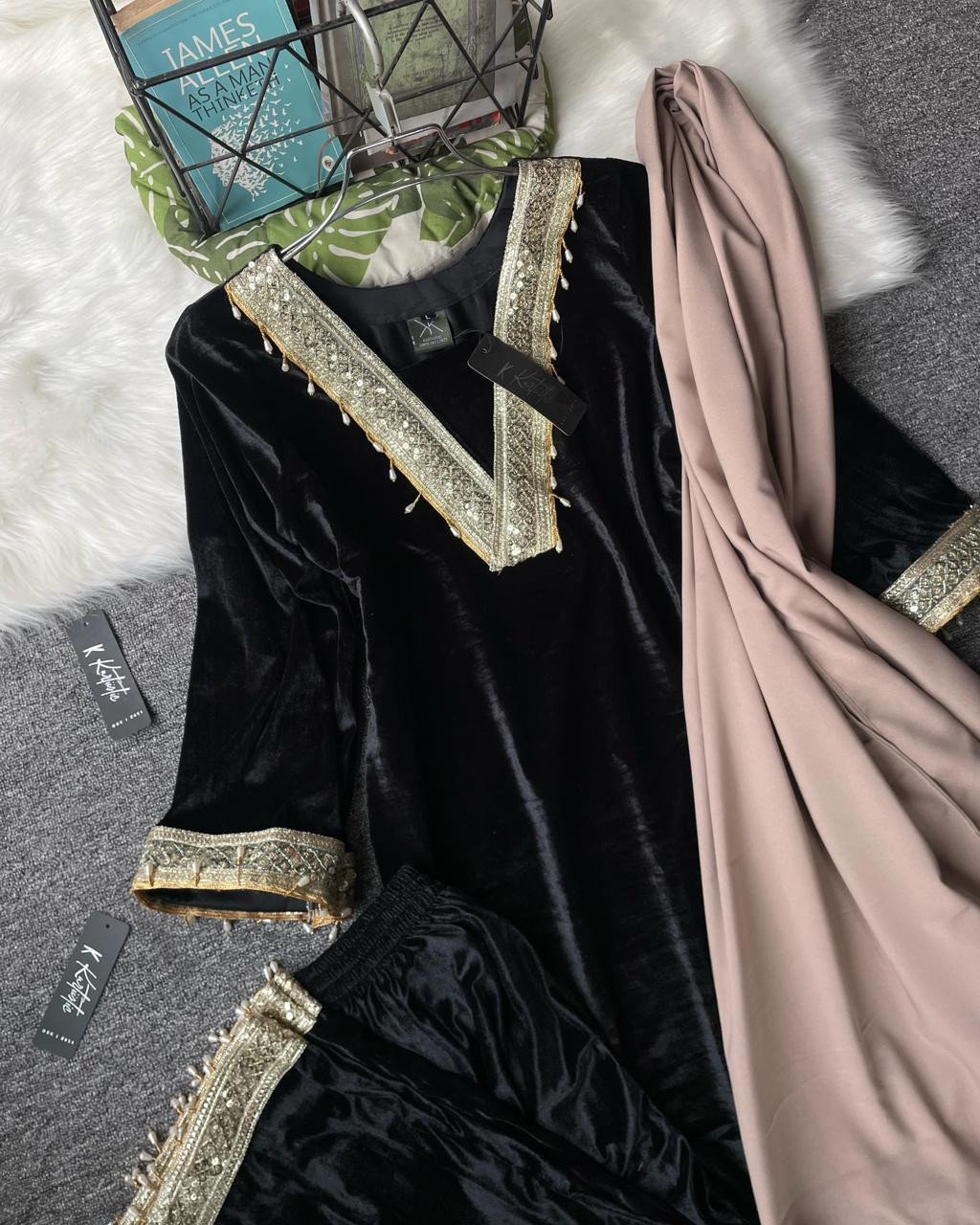 “ BLACKVEL” premium emboidered leis work Three pieces |