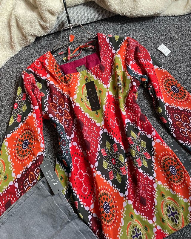 Burnt Orange & Olive Green Fusion - Vatik inspired prints | kurtiistic new vatik printed ( digital ) Short kurti and jeans| Corset Back kurti