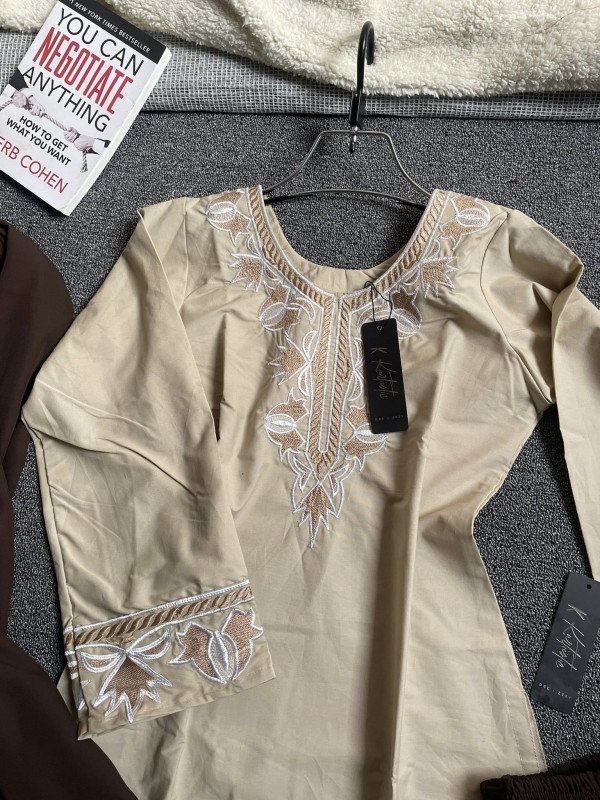 Kurtiistic new arrivals: 100% Pure cotton embroidery minimalist kameez with Farshi shalwar & dupatta.