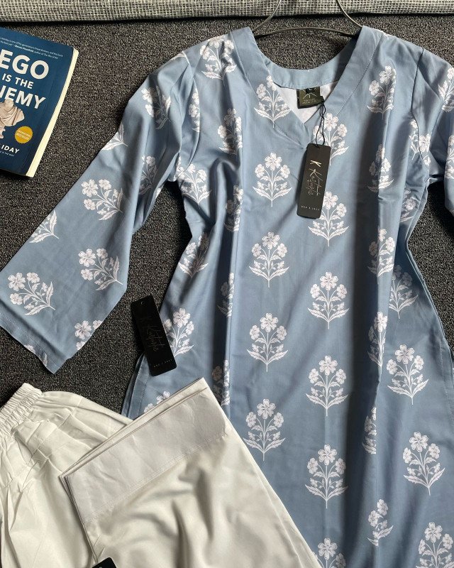 Dusty Blue & Ivory White Kurtiistic new arrivals: premium two piece set | reasonable price & premium quality.