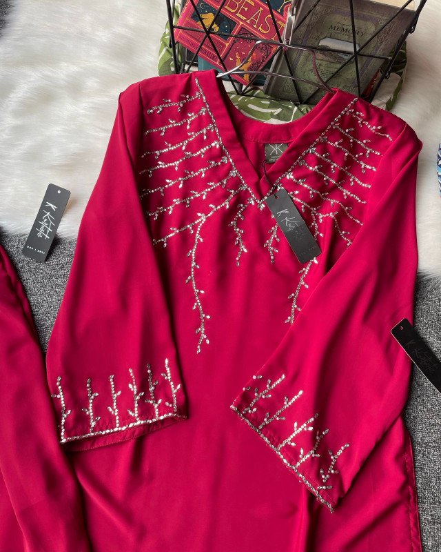 "SHIKOR' - RED - kurtiistic premium stone work co-ords