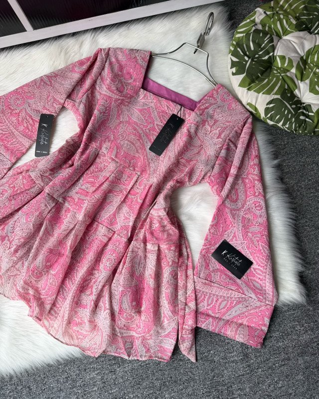 "NOR-E-AFZA”  ( pink )tops with flared palazzo.