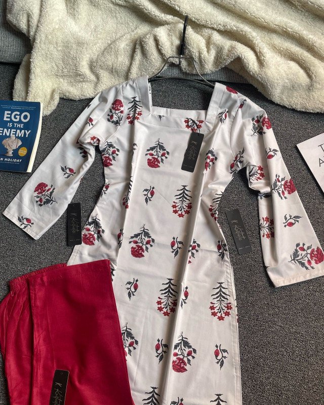 Ivory × Crimson - Kurtiistic new arrivals: premium two piece set | reasonable price & premium quality.