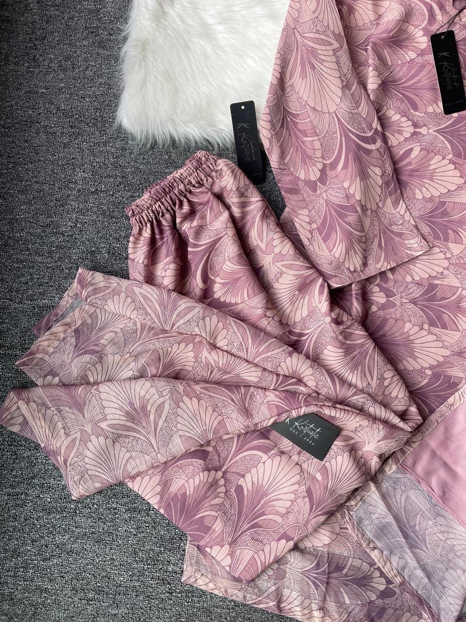 Kurtiistic WHITE GOLD GEORGETTE Two Piece - Dusty Mauve / Soft Vintage Mauve Pink.