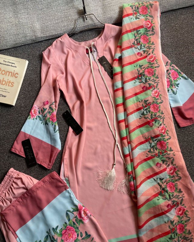 Kurtiistic Premium Eid Collection 2026 – Soft Floral Three Piece Set