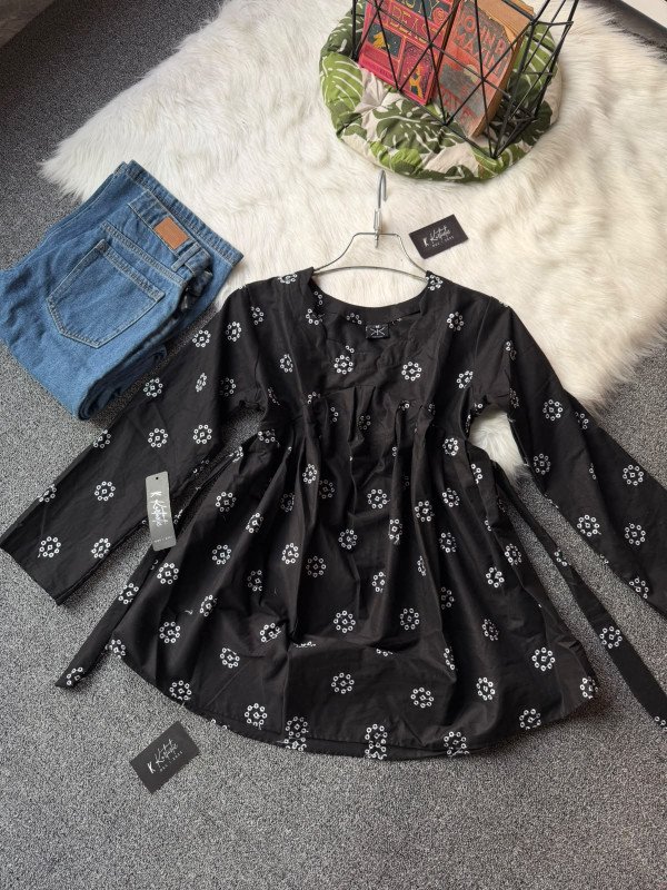 Kurtiistic new arrivals: Embroidered short black kurti with jeans.