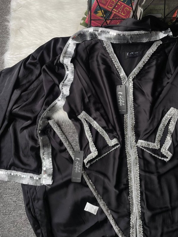 premium BLACK silk stone lace work three piece set -