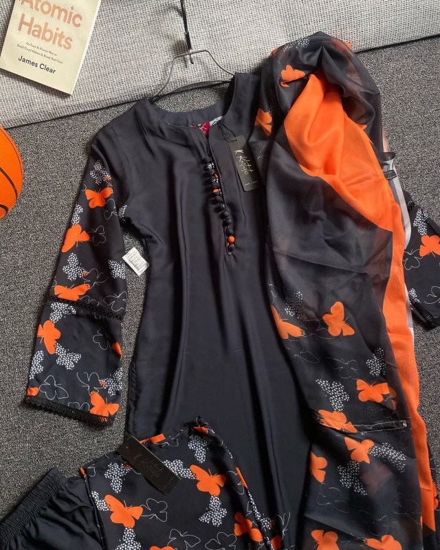 Butterfly Printed Three Piece Set – Kurtiistic Eid Collection 2026