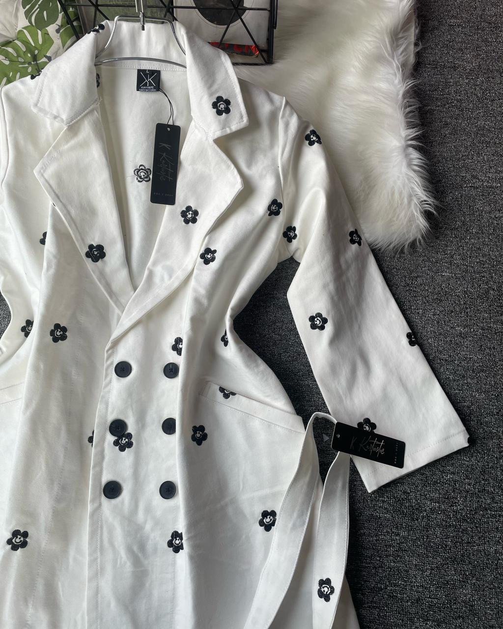 Kurtiistic Winter Exclusive: White Floral Embroidered Ladies Long Coat