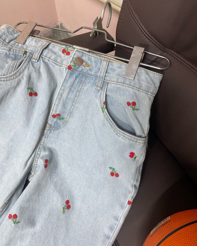 Kurtiistic cherry  embroidered jeans pant