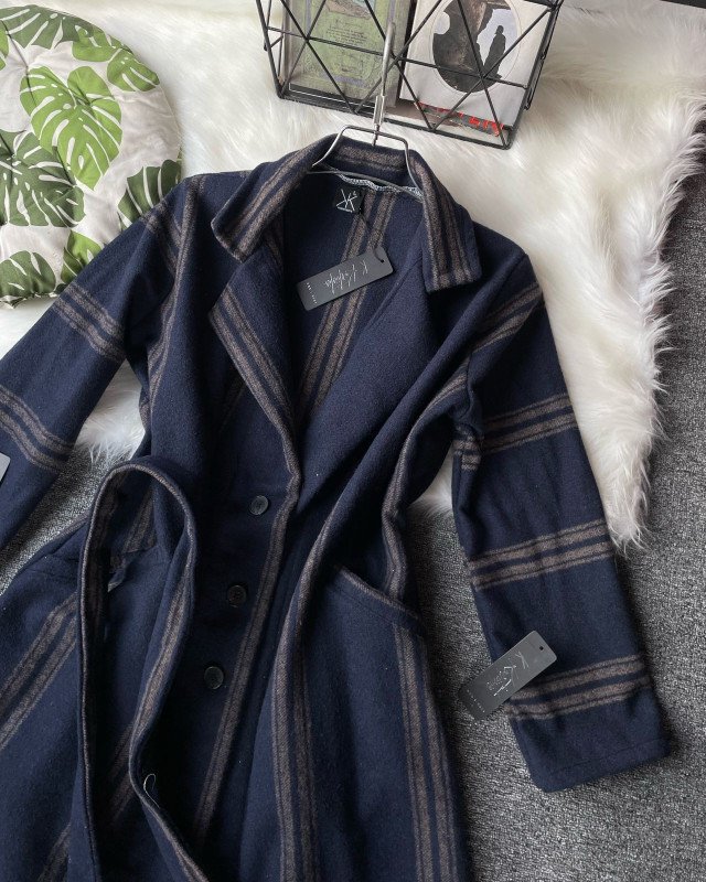 Kurtiistic Flannel Long Coat for female  -Shadow Stripe Check