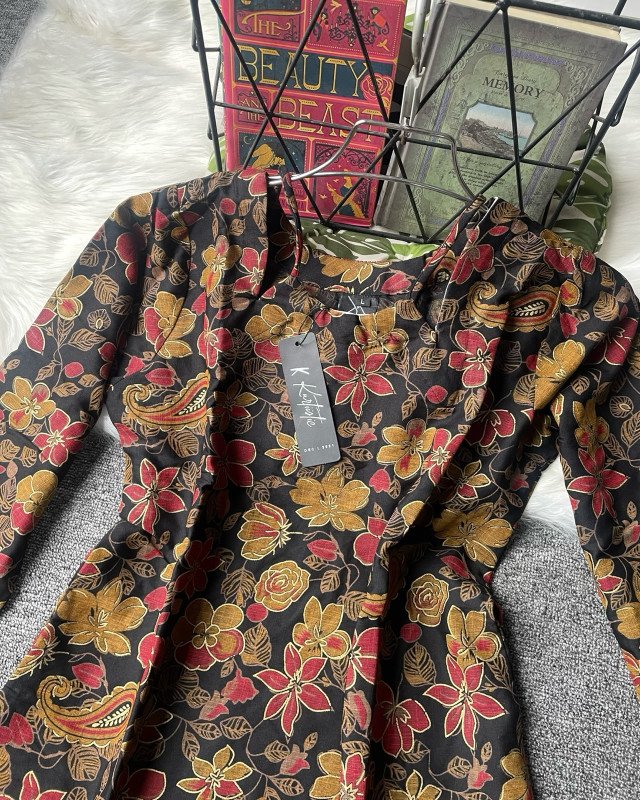( Charcoal Black ) Premium Cotton Printed Short Kurti with Pants