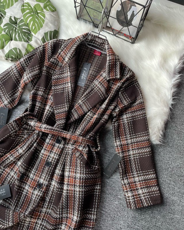 Kurtiistic Flannel Long Coat for female  - Tartan Check।