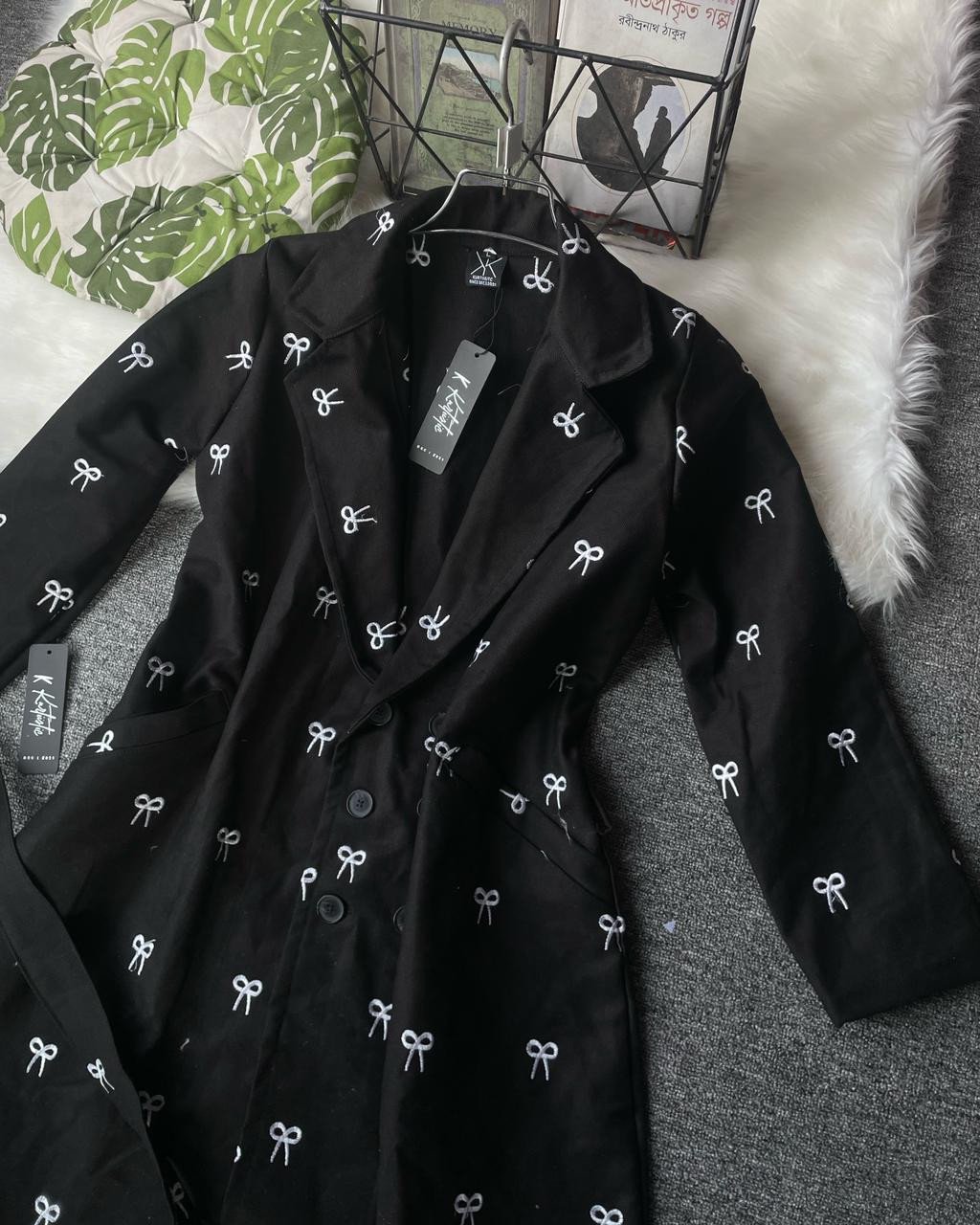 Kurtiistic Winter Exclusive: Black Embroidered Ladies Long Coat