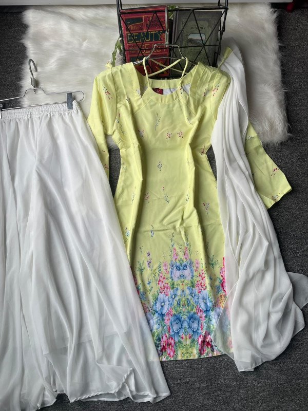 (Pastel Chartreuse ) Tie-Up sweetheart square neck kurti & plazo set